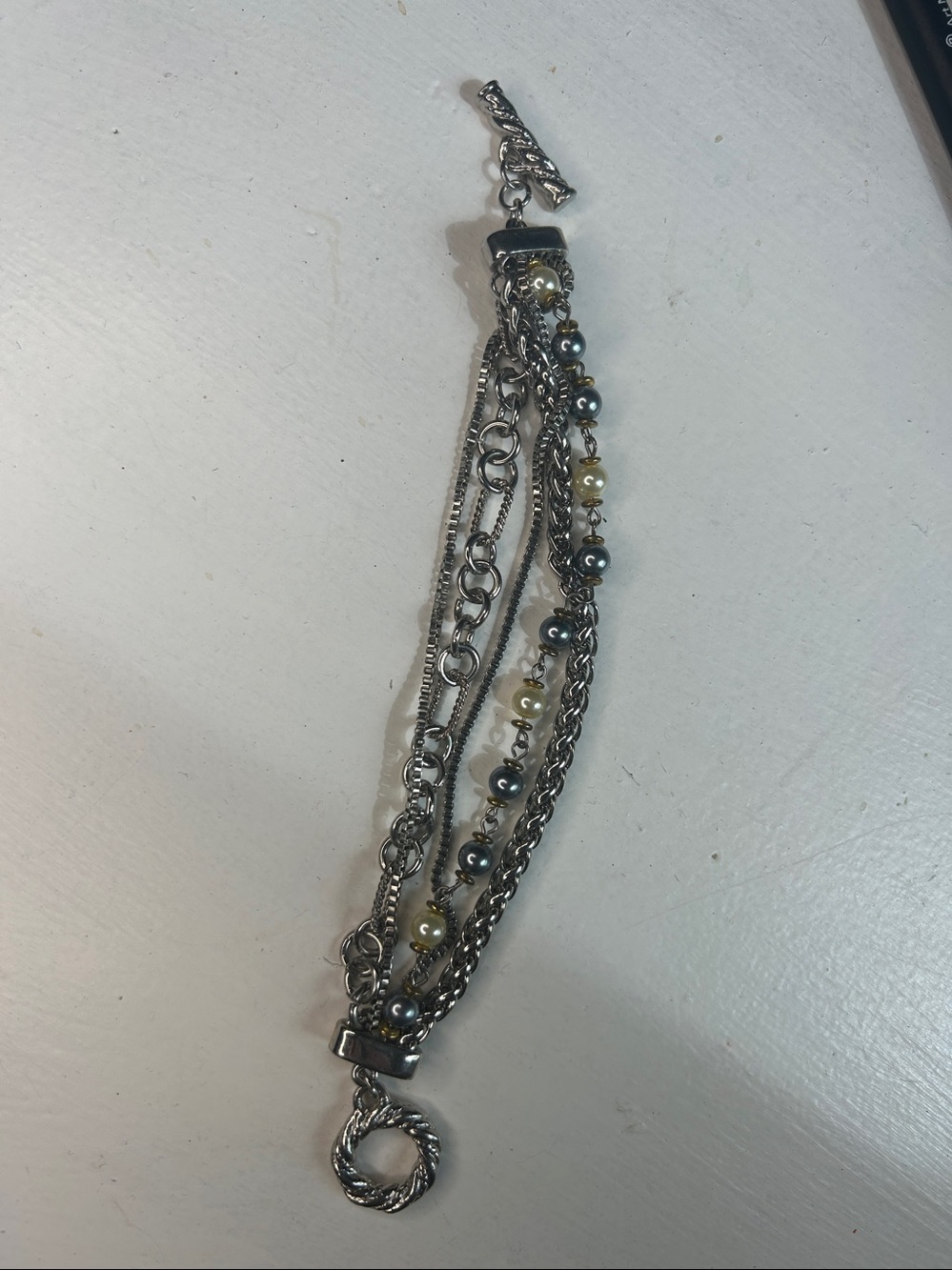 Premier Designs retired Layered Chain Beaded Bracelet in Silver & blue